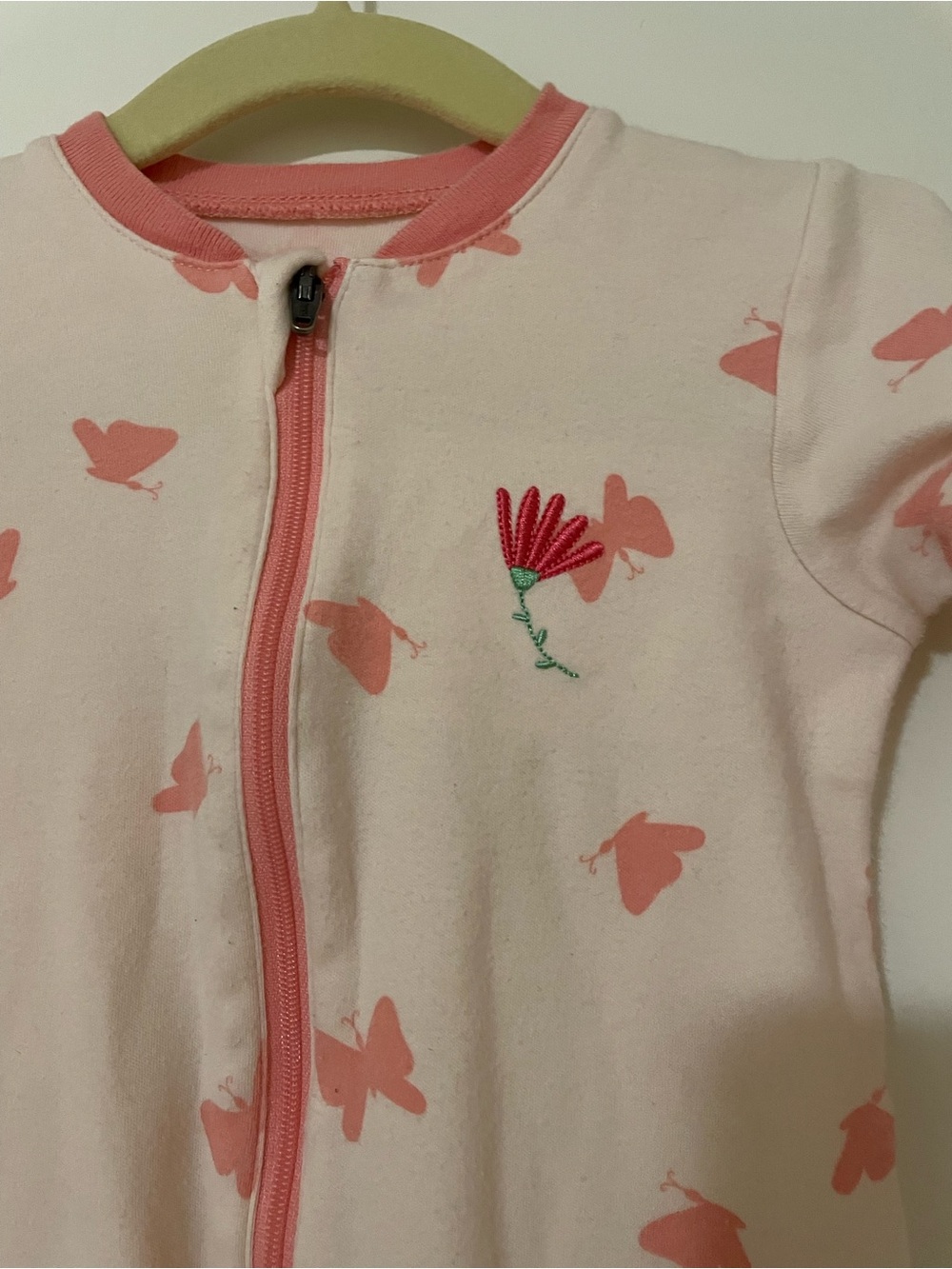 5/30♥️Pekkle Sleeper Pink Butterfly Zip-Front Baby One-Piece